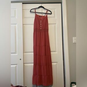 Spaghetti-Strap Tiered Maxi Dress in Rust Red